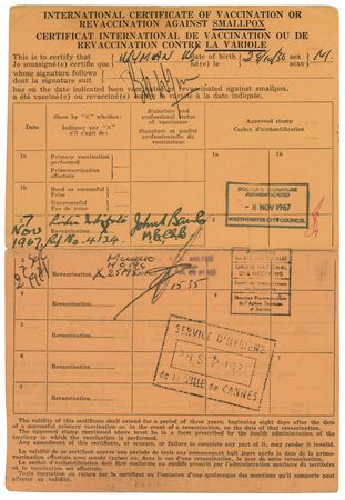 Lot #374 Bill Wyman Twice-Signed Vaccination Booklet Used During the Rolling Stones’ Touring Years (1965–1971) - Image 2