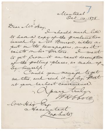 Lot #132 John Abbott Letter Signed, Concerning