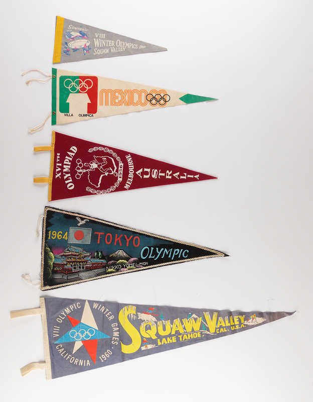 Lot 3328 Olympic Summer and Winters Games (5) Souvenir Pennants - Melbourne, Squaw Valley, Tokyo, and Mexico City
