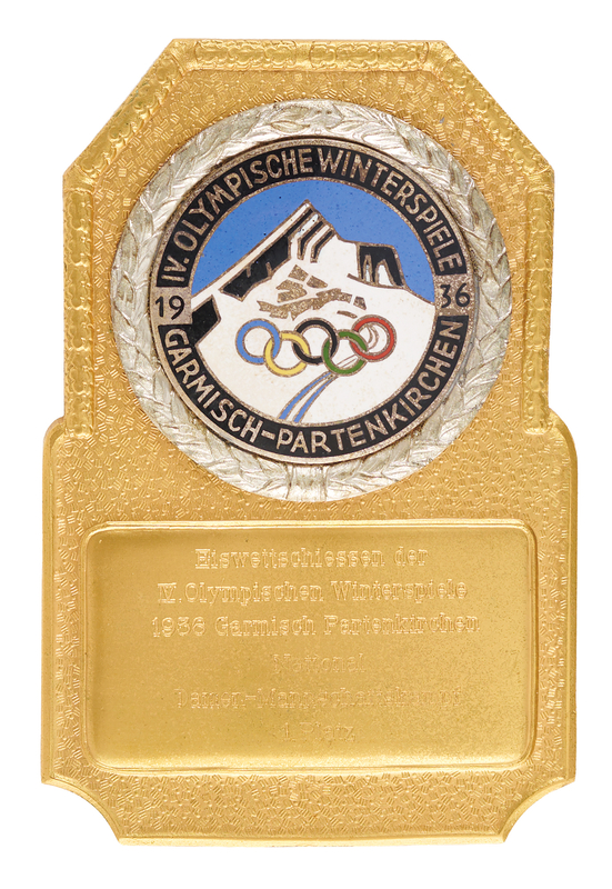 Lot 3070 Garmisch 1936 Winter Olympics Bavarian Curling Gold Winner's Plaque (Demonstration Sport)