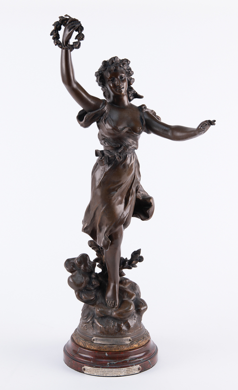Lot 3265 Paris 1900 Olympics Bronze Presentation Trophy Awarded to IOC Founder Ferenc Kemény by Pierre de Coubertin (1904)