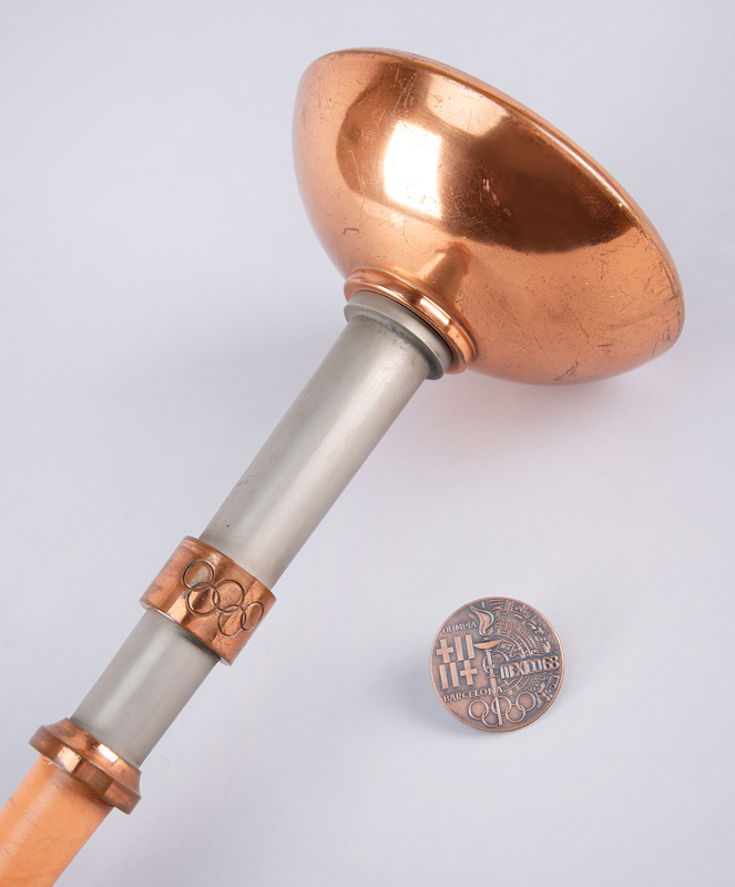 Lot 3011 Mexico City 1968 Summer Olympics Rare ‘Type 6’ Torch with Spanish Torch Relay Participation Medal