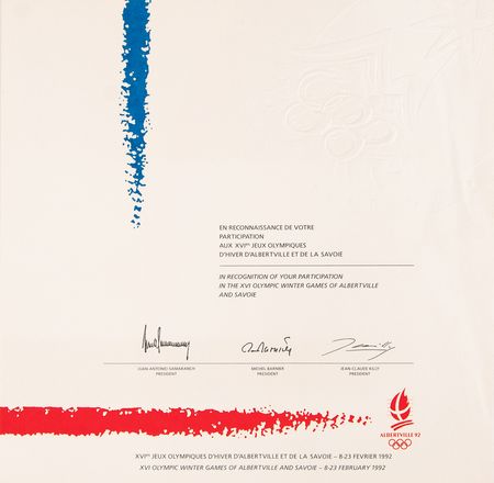 Lot #3308 Winter Olympics Participation Diplomas (4) for Lake Placid 1932, Lake Placid 1980, Sarajevo 1984, and Albertville 1992 - Image 2