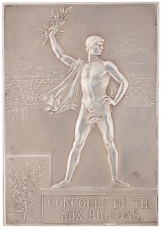 Lot #3047 Paris 1900 Olympics Silvered Bronze Winner's Medal for Pigeon Shooting - Image 2