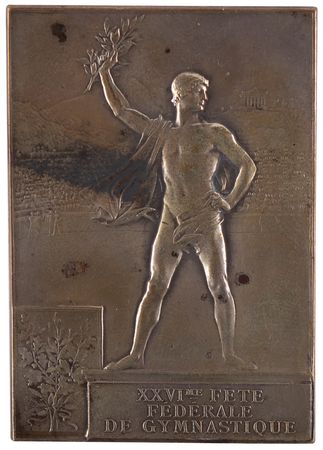 Lot #3049 Paris 1900 Olympics Silvered Bronze Winner's Medal for Gymnastics (Fete Federale) - Image 2