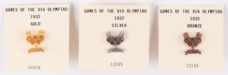 Lot #3164 Los Angeles 1932 Summer Olympics Set of (3) Winner's Medals Pins - Image 1