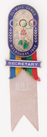 Lot #3176 Melbourne 1956 Summer Olympics NOC Secretary Badge - Image 1
