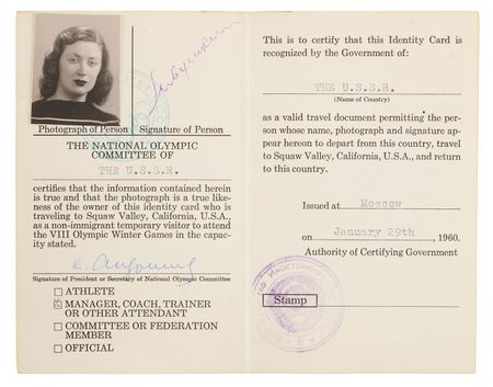 Lot #3329 Squaw Valley 1960 Winter Olympics Identity Card - Image 2