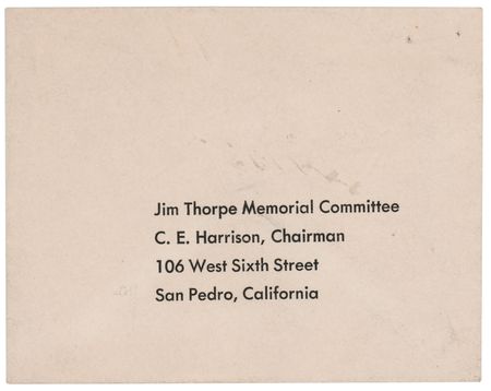 Lot #3281 Jim Thorpe Memorial Committee Death Notice Card - Image 2