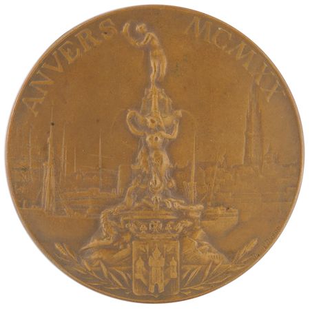 Lot #3065 Antwerp 1920 Olympics Bronze Winner's Medal and Participation Medal - Image 2