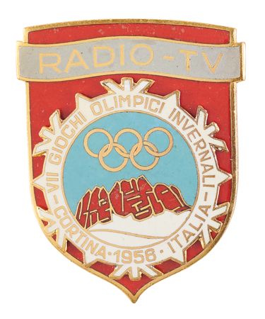 Lot #3179 Cortina 1956 Winter Olympics Radio-TV Badge - Image 1