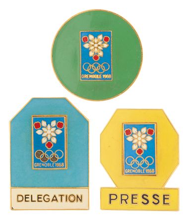 Lot #3194 Grenoble 1968 Winter Olympics (3) Badges for Public Service, Delegation, and Press - Image 1