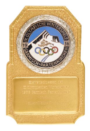 Lot #3070 Garmisch 1936 Winter Olympics Bavarian Curling Gold Winner's Plaque (Demonstration Sport) - Image 1