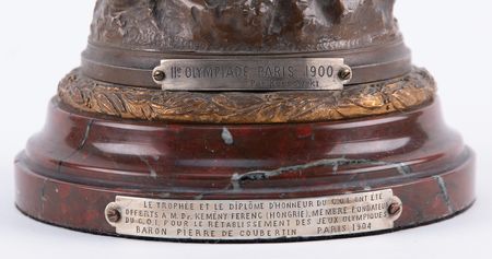 Lot #3265 Paris 1900 Olympics Bronze Presentation Trophy Awarded to IOC Founder Ferenc Kemény by Pierre de Coubertin (1904) - Image 5