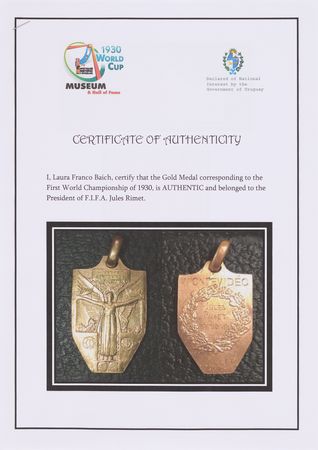 Lot #3262 FIFA Gold Presentation Medal Awarded to President Jules Rimet at the Inaugural World Cup (Uruguay, 1930) - Image 4