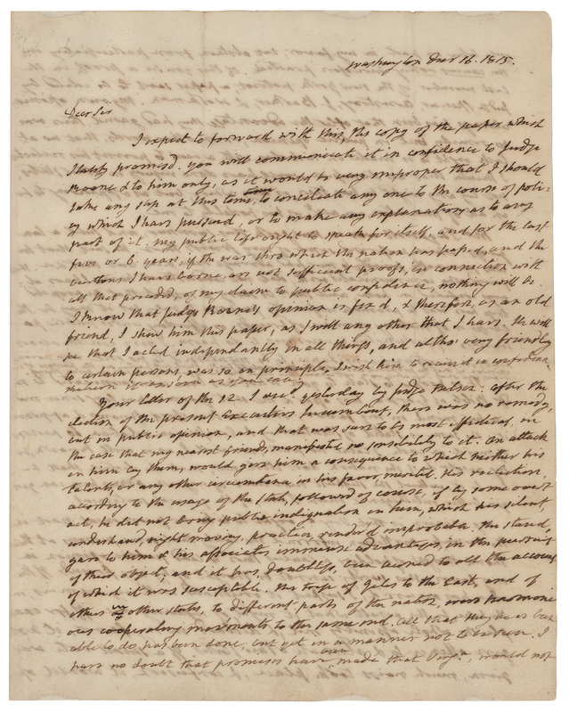 Lot 791 James Monroe Autograph Letter Signed, Remarking on His Presidential Qualifications: 