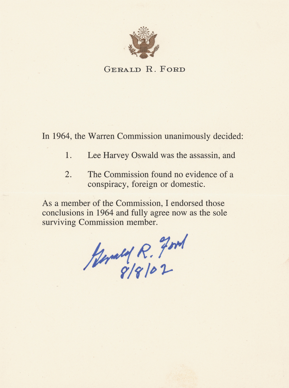Lot 118 Gerald Ford Signed Souvenir Typescript on the JFK Assassination: 