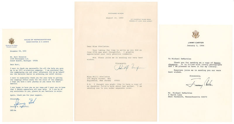 Lot 142 Richard Nixon, Gerald Ford, and Jimmy Carter (3) Typed Letters Signed