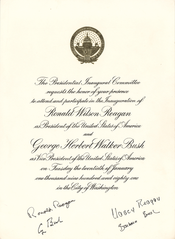 Lot 132 Ronald Reagan and George Bush Signed Inauguration Invitation