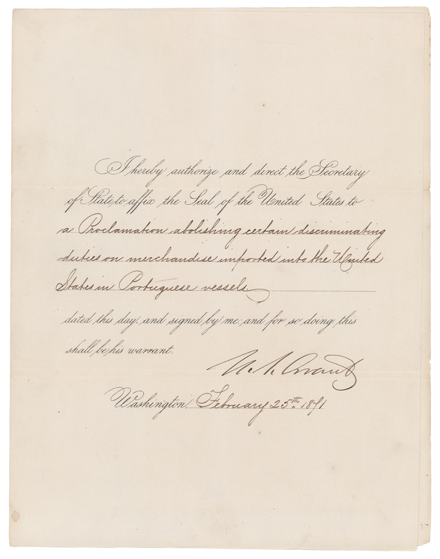 Lot 41 U. S. Grant Document Signed as President, Cutting Duties on Portuguese Imports