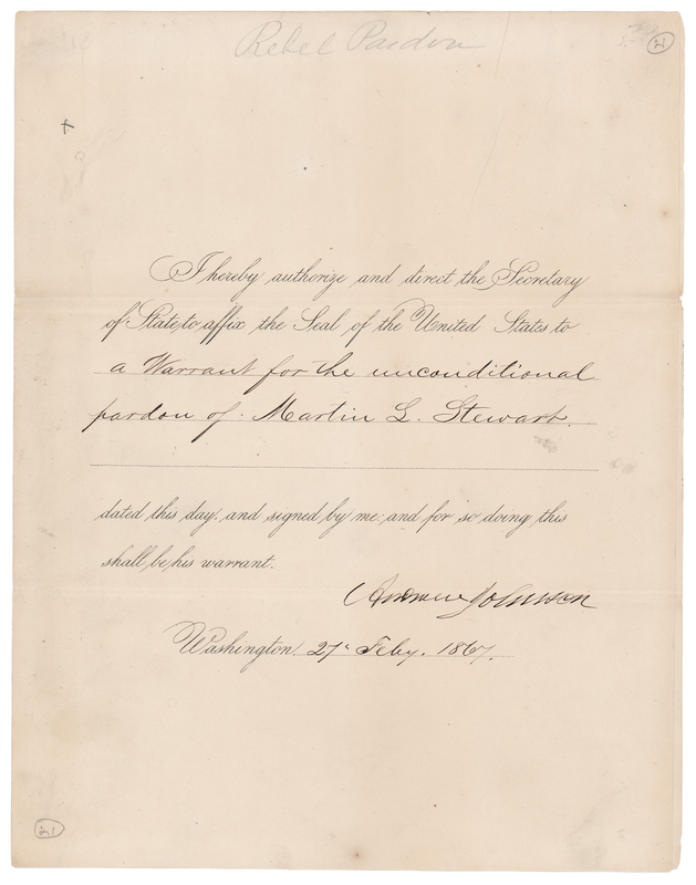 Lot 40 Andrew Johnson Document Signed as President for a 