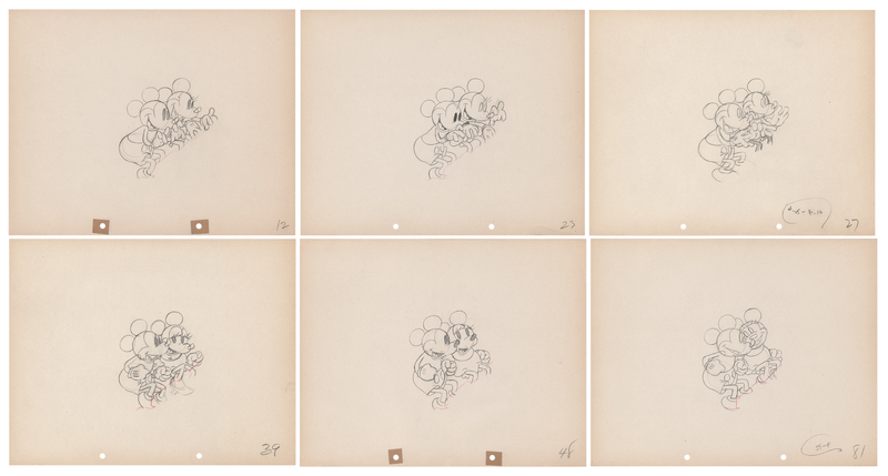 Lot 332 Mickey Mouse and Minnie Mouse production drawings (6) from Puppy Love