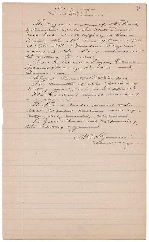 Lot 203 Amadeo Giannini Autograph Document Signed as Secretary of the Bank of San Mateo - Written Days Before Founding the Bank of Italy