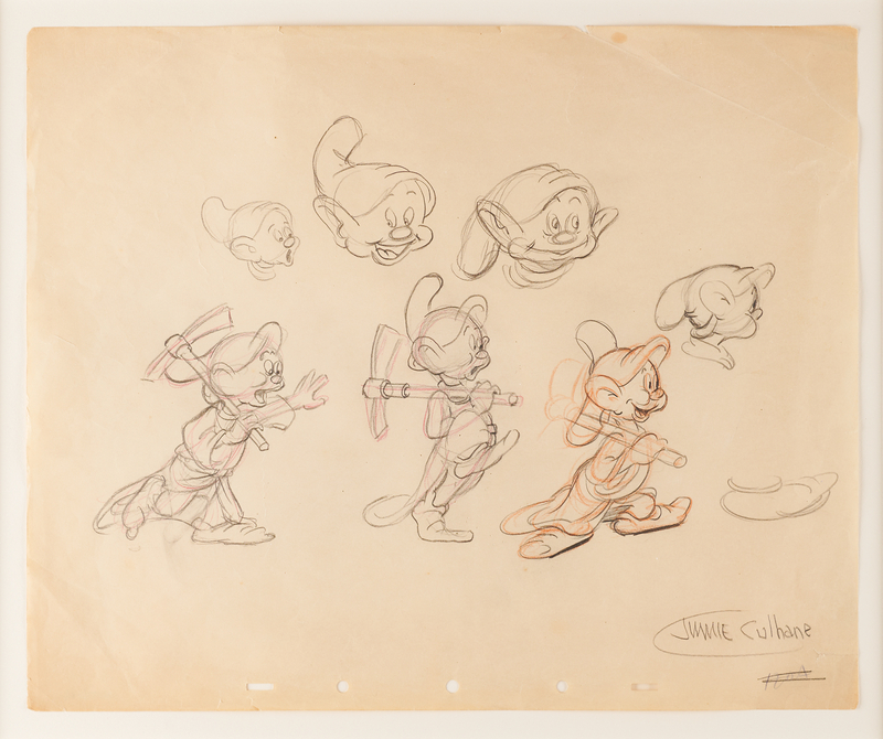 Lot 339 Dopey model sheet drawing from Snow White and the Seven Dwarfs