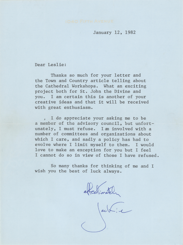 Lot 100 Jacqueline Kennedy Typed Letter Signed to Her Favored Fabric Designer