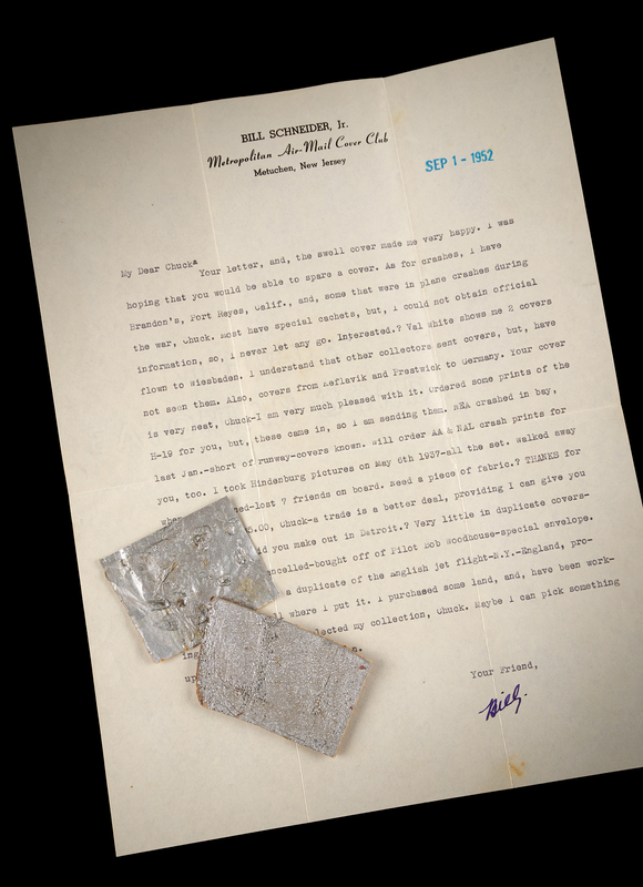 Lot 252 Hindenburg Disaster (2) Exterior Fabric Swatches with Eyewitness Provenance Letter