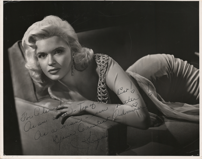 Lot 606 Jayne Mansfield Oversized Signed Photograph to Glenn Ford