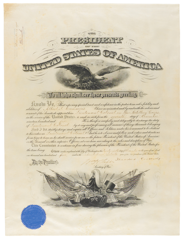 Lot 63 Theodore Roosevelt and William H. Taft Document Signed as President and Secretary of War