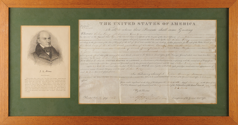Lot 16 John Quincy Adams Land Document Signed as President