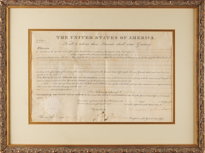 Lot 18 Andrew Jackson Land Document Signed as President