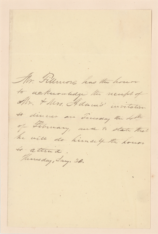 Lot 28 Millard Fillmore Third-Person Autograph Letter Signed - Accepting a Dinner Invitation from John Quincy Adams and Louisa Adams
