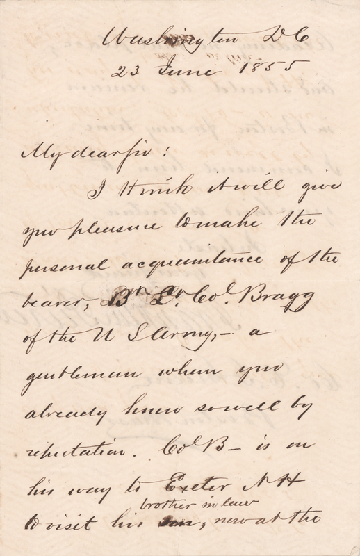 Lot 30 Franklin Pierce Letter Signed as President - Introducing Future Confederate General Braxton Bragg