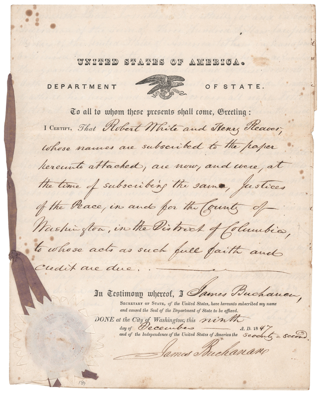 Lot 34 James Buchanan Document Signed as Secretary of State