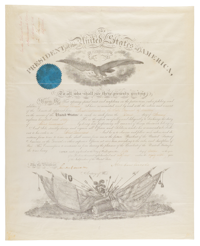 Lot 35 Abraham Lincoln Civil War-Dated Document Signed as President, Appointing an Artillery Lieutenant