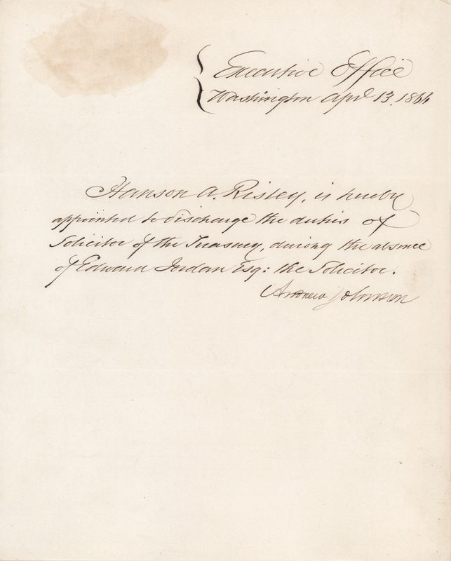 Lot 39 Andrew Johnson Document Signed as President