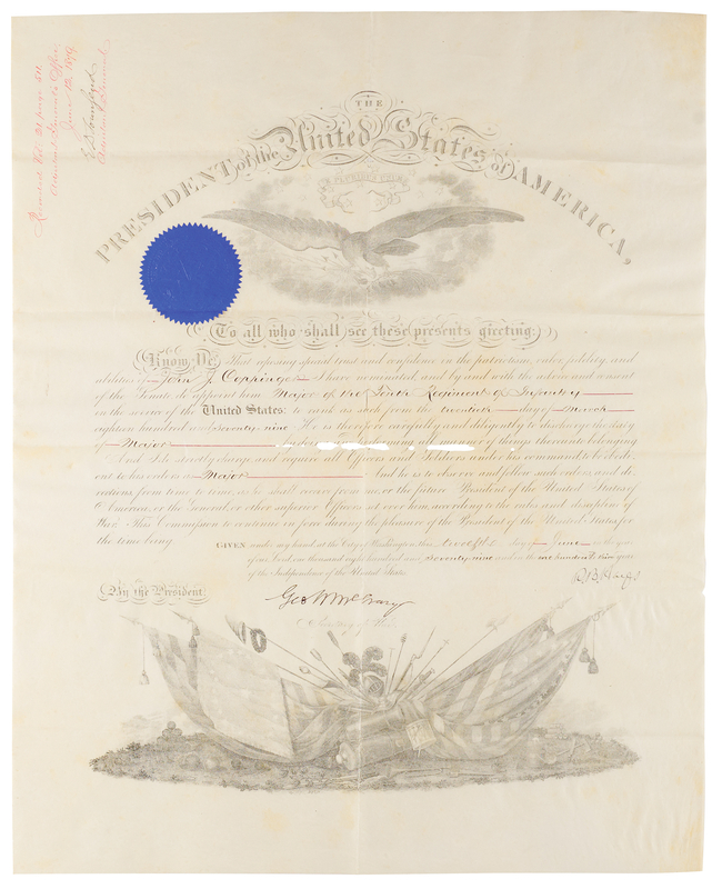 Lot 44 Rutherford B. Hayes Document Signed as President, Appointing an Infantry Major