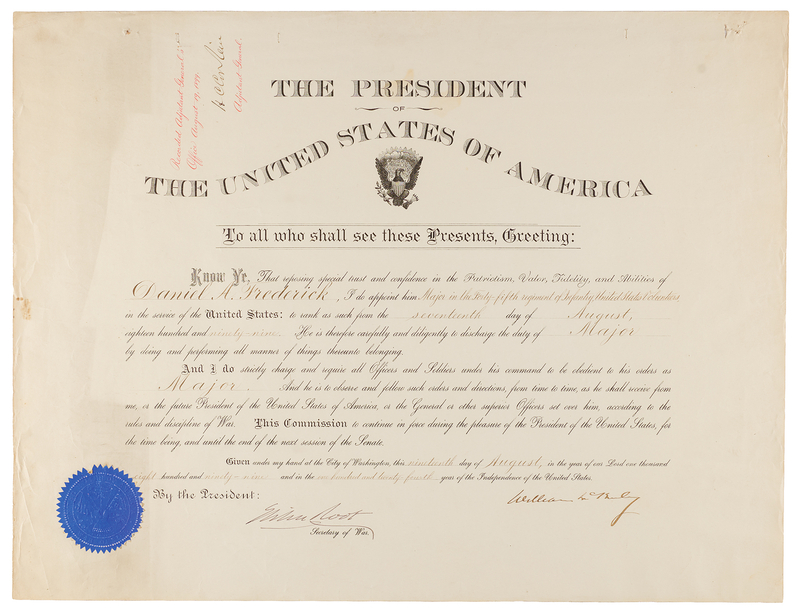Lot 57 William McKinley Document Signed as President, Appointing an Infantry Major