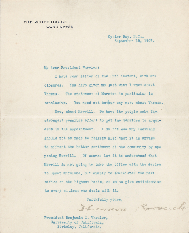 Lot 60 Theodore Roosevelt Typed Letter Signed as President