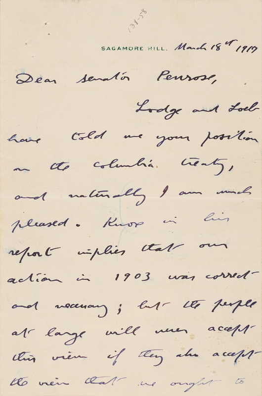 Lot 58 Theodore Roosevelt Autograph Letter Signed on the Colombia Treaty and Armed-Ship Bill Controversy