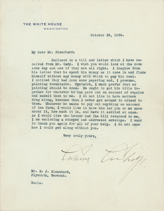 Lot 73 Calvin Coolidge Typed Letter Signed as President on Improvements to His Farm