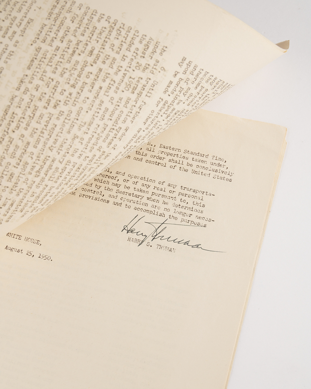 Lot 86 Harry S. Truman Signed White House Press Release on the 1950 Railroad Strike: 