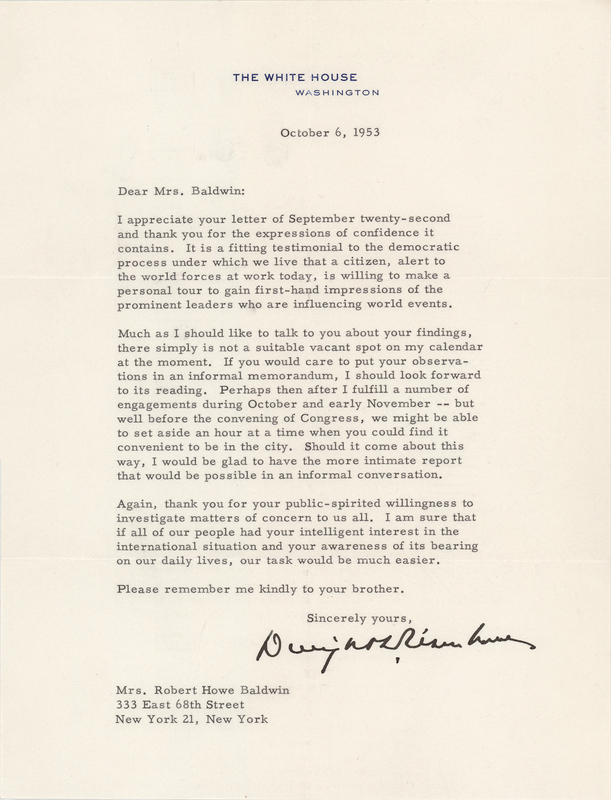 Lot 95 Dwight D. Eisenhower Typed Letter Signed as President on a Citizen's 