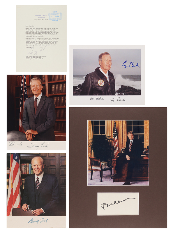Lot 143 Presidents (5) Signed Items - Bush, Carter, Clinton, and Ford