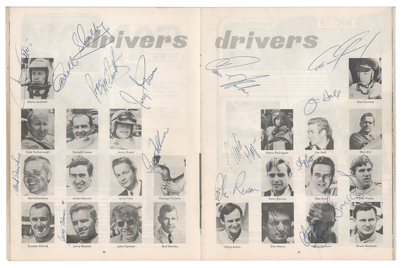 Lot 754 Mark Donohue, Carroll Shelby, Bruce McLaren, Mario Andretti, and Auto Racers Signed 1967 Can-Am Program