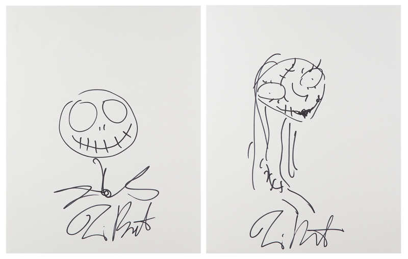 Lot 295 Tim Burton (2) Signed Sketches - Jack Skellington and Sally from The Nightmare Before Christmas