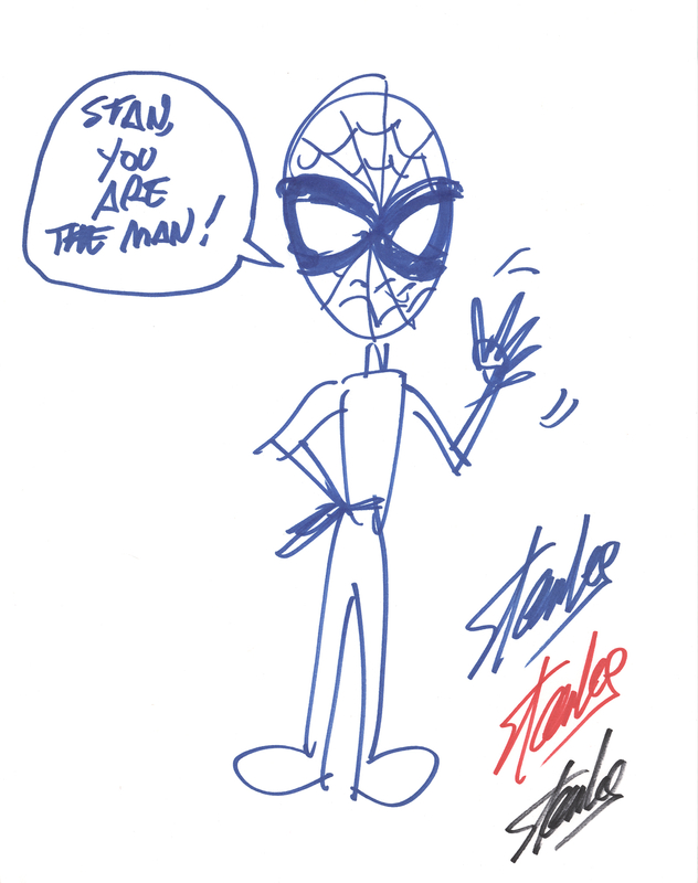 Lot 314 Stan Lee Triple-Signed Sketch of Spider-Man
